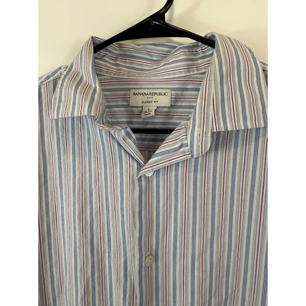 Banana Republic Mens Classic Fit Striped Button Down Shirt Blue L 16 16.5 Preppy